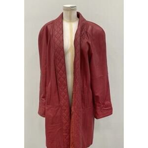 VTG 80s 90s Red Open JACKET Blazer Quilted Trim Leather Mob Hip Hop Large Pads